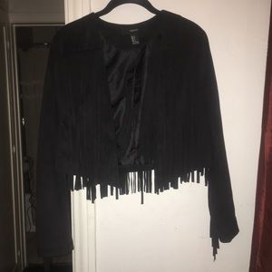 Black Fringe Faux Suede Jacket
