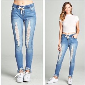 Distress Denim Fray Hem Skinny Jean Jogger