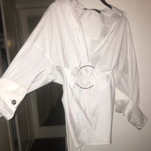 White Blouse Silver Hoop and Buttons