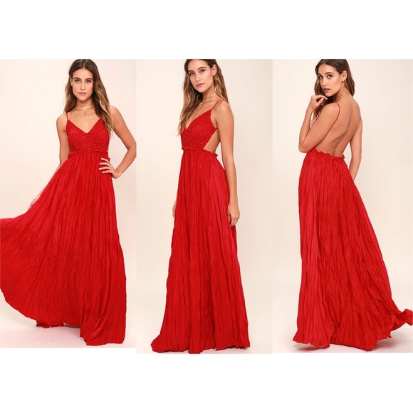 red crochet maxi dress