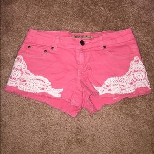 Pink Cut Off Shorts with Lace Embellishments