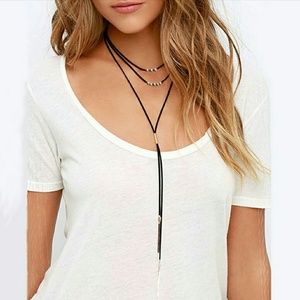 Lariat Choker Necklace Cord & Beads Triple Strand