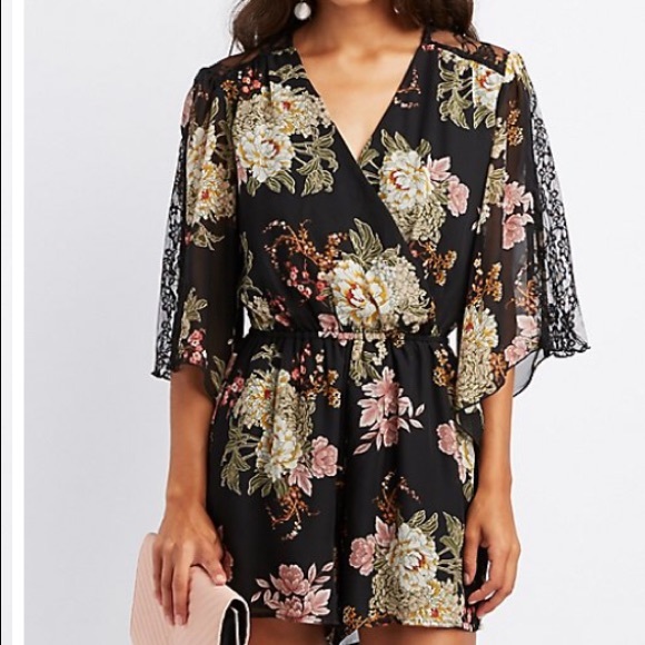 Pants - Lace detailed floral romper