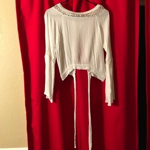 White crop floral tie top