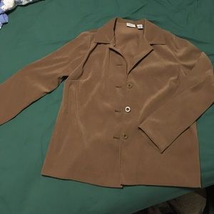 Brown fall button up jacket faux suede like fabric