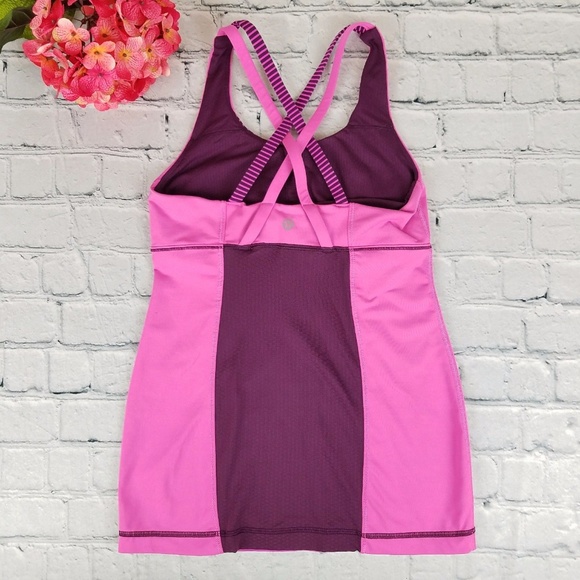 Lululemon Tank Top Size 4 Pink Purple Cross Straps - Picture 4 of 5
