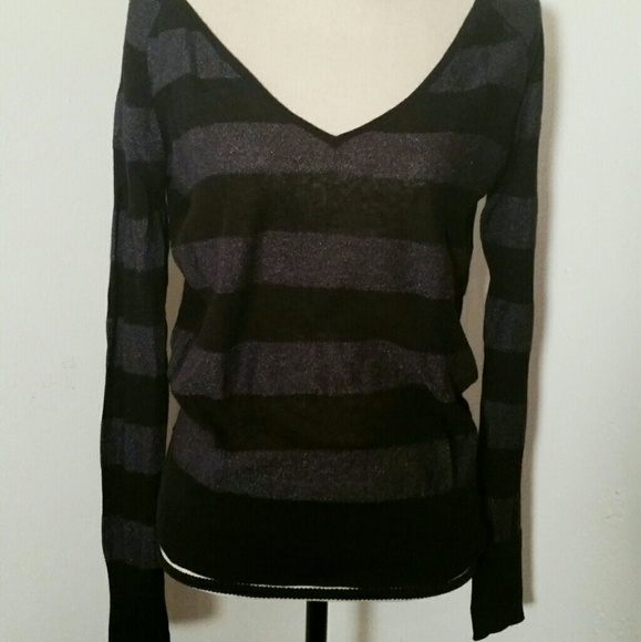 Free People Sweaters - Free People Navy Blue Striped Shimmer Sweater