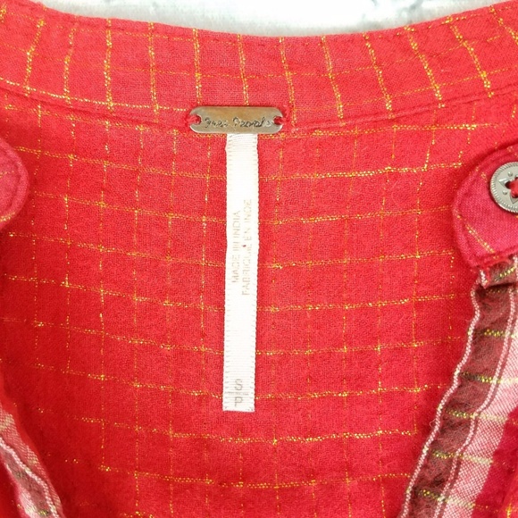 Free-People-Long-Sleeve-Shirt-Size-Small-Red-Pink - Picture 6 of 7