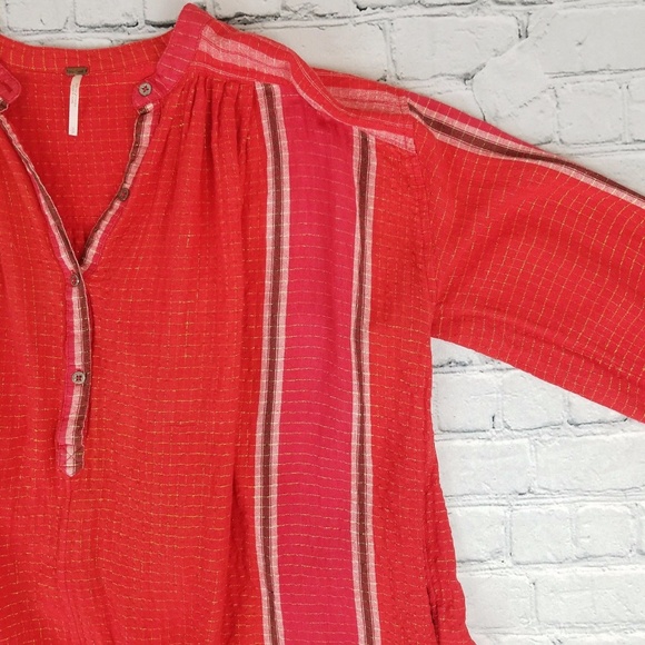 Free-People-Long-Sleeve-Shirt-Size-Small-Red-Pink - Picture 3 of 7