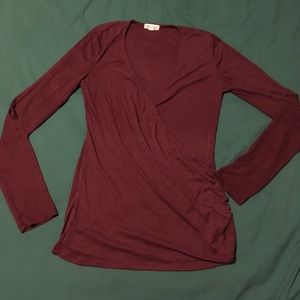 Maroon thin long sleeve top urban outfitters