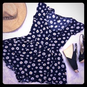 Forever 21 Flower Romper Dark Blue Button Up Small