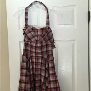 Traveling Cake Pop Truck Dress in paprika plaid
