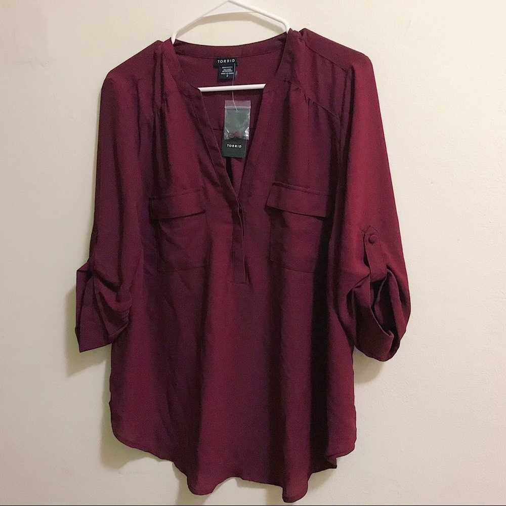 Torrid Burgundy Button Up Blouse