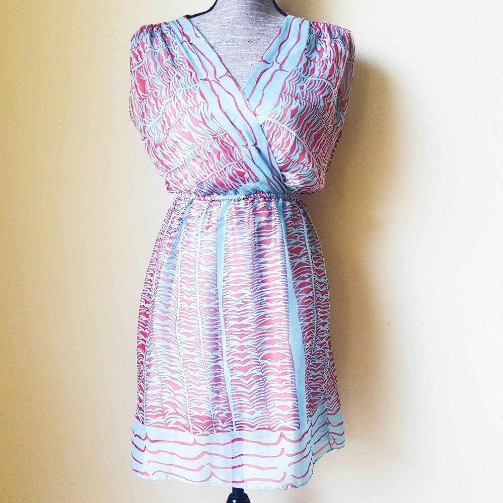 Bar III Turquoise Red Zebra Print Sun Dress