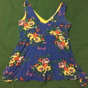 Vintage style blue floral tank top
