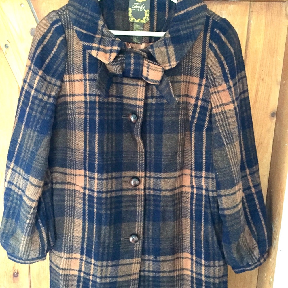 Anthropology Tartan Coat W/ Bow Collar
