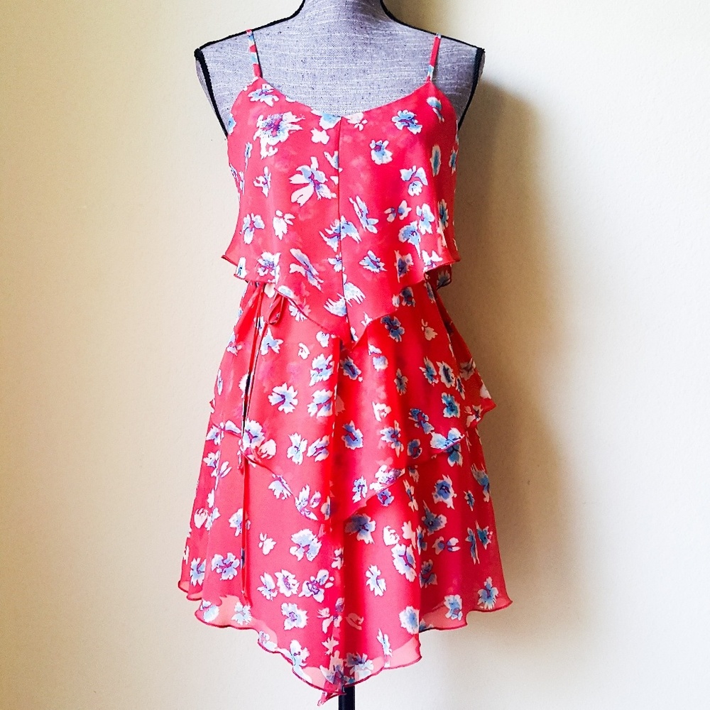As U Wish Sleeveles Red Floral Bandana Sun Dress