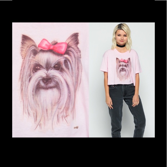 🎀Vintage Pink Yorkie Cropped Tee!🎀 - Picture 2 of 4
