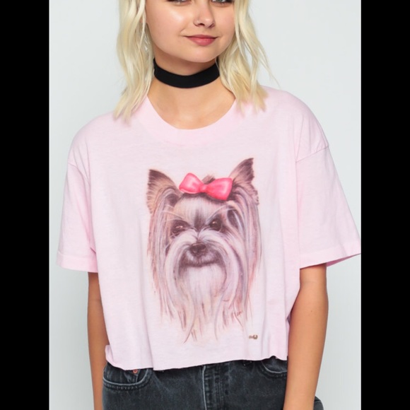 🎀Vintage Pink Yorkie Cropped Tee!🎀 - Picture 3 of 4