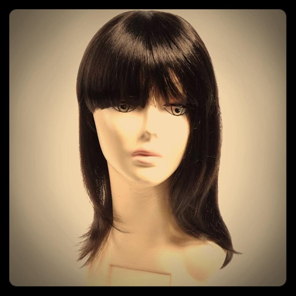 Shoulder Length Brown Straight Wig Synthetic Fiber