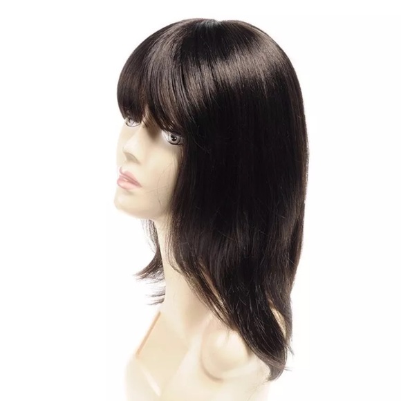 Shoulder Length Brown Straight Wig Synthetic Fiber main image 4