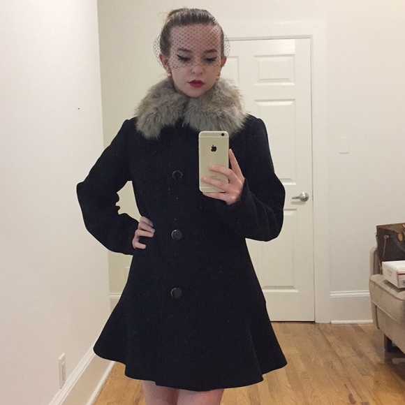 Kate Spade Fur Collar Twill Coat XS - Picture 3 of 5