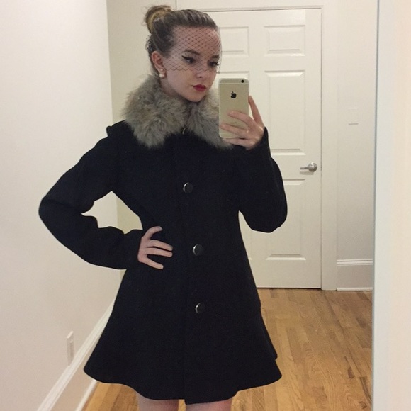 Kate Spade Fur Collar Twill Coat XS - Picture 4 of 5