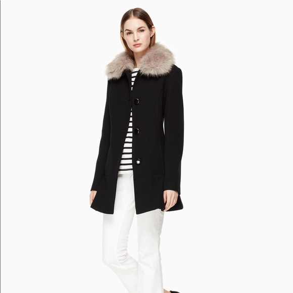 Kate Spade Fur Collar Twill Coat XS - Picture 1 of 5