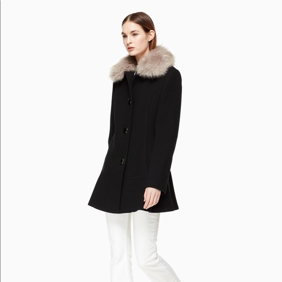 Kate Spade Fur Collar Twill Coat XS - Picture 2 of 5