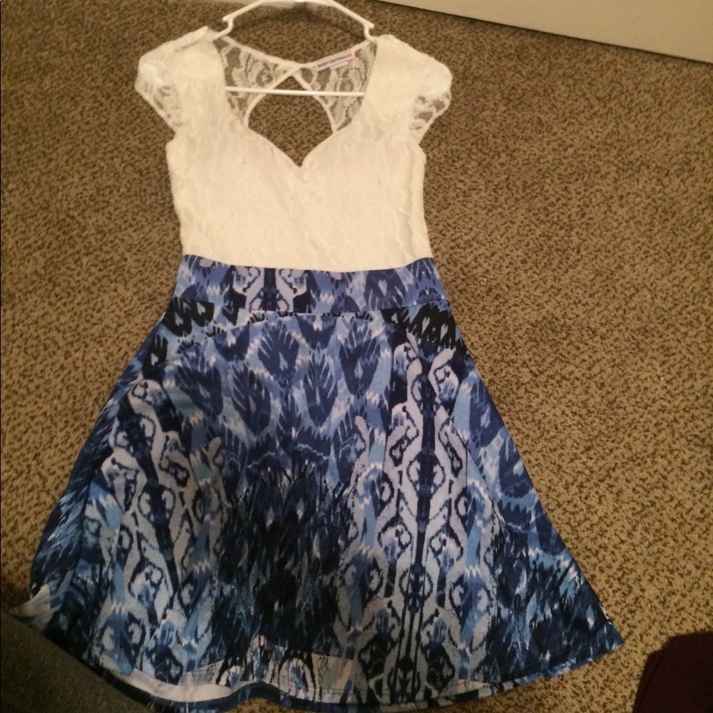 Blue and white mini dress