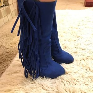 giuseppe blue suede fringe boot