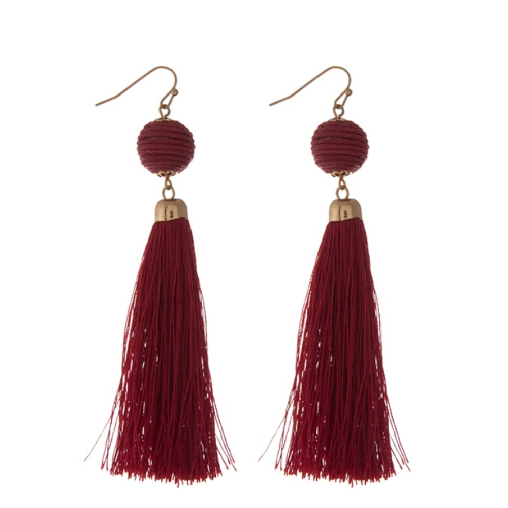 Gorgeous Drop Down Deep Red Tassel Earrings - Picture 1 of 3