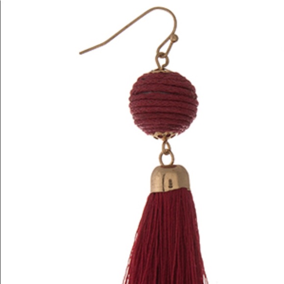 Gorgeous Drop Down Deep Red Tassel Earrings - Picture 2 of 3