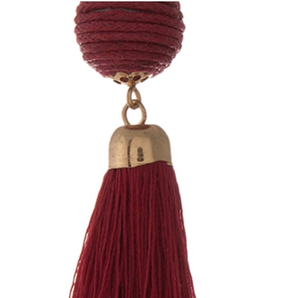 Gorgeous Drop Down Deep Red Tassel Earrings - Picture 3 of 3