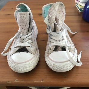 Off pink with turquoise insole hi top converse