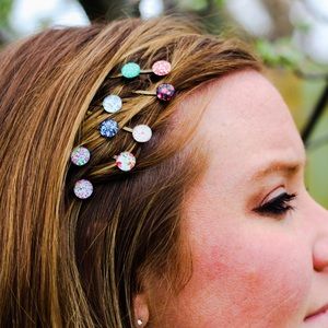 Colorful Floral Print Bobby Pin Set - Bronze Pins