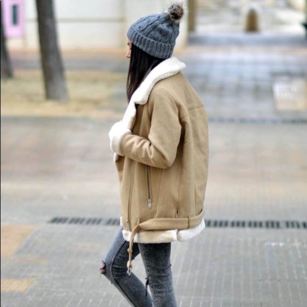 Zara Faux Fur Shearling Moto Coat