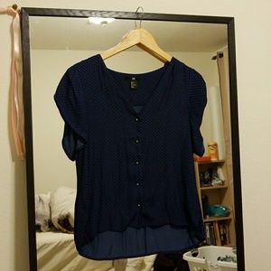 H&M Navy Polka Dot Flutter Sleeve Blouse