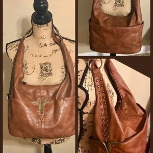 EUC Gorgeous Brown Purse w/bronze stud detailing