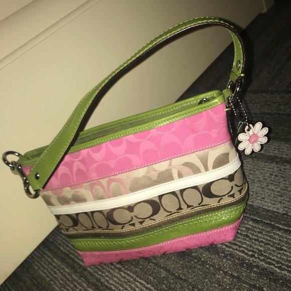 Pink and green coach purse clearance