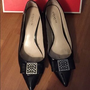 Patent leather coach kitten heels