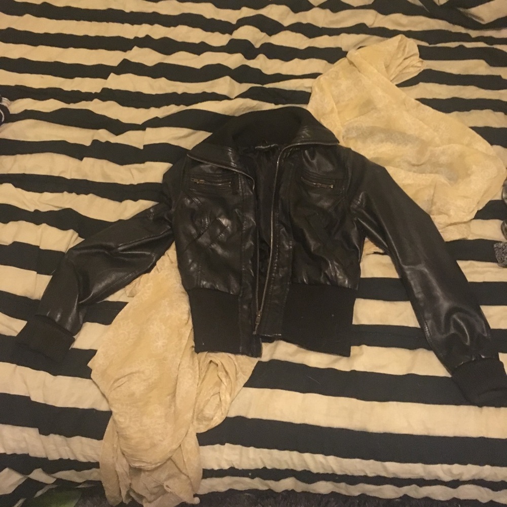 Black Cropped Faux-Leather Jacket