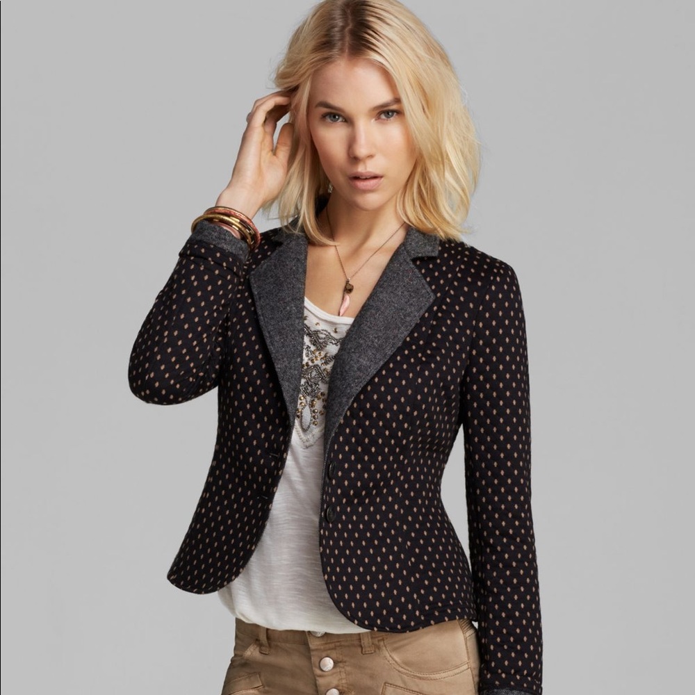 Free People Retro Look Black Diamond Blazer Jacket
