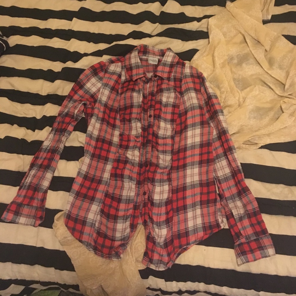 Red and White Plaid Shirt w/ Back Button Detail