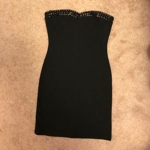 Strapless black dress with studs details