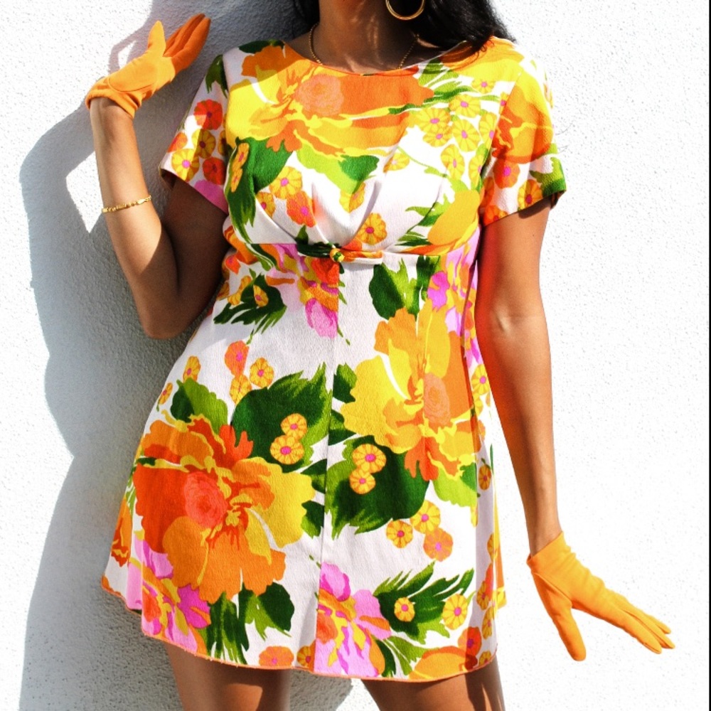 Vintage 60's neon mini dress with caped back
