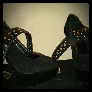 Black & Gold Ankle Wrap Heels