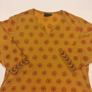 M Yellow Sun Print Tunic Style Top