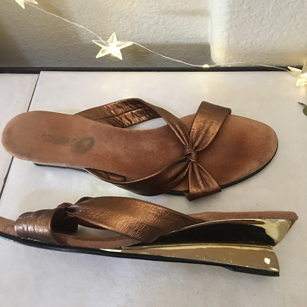 Copper brown golden wedges sandals size 9