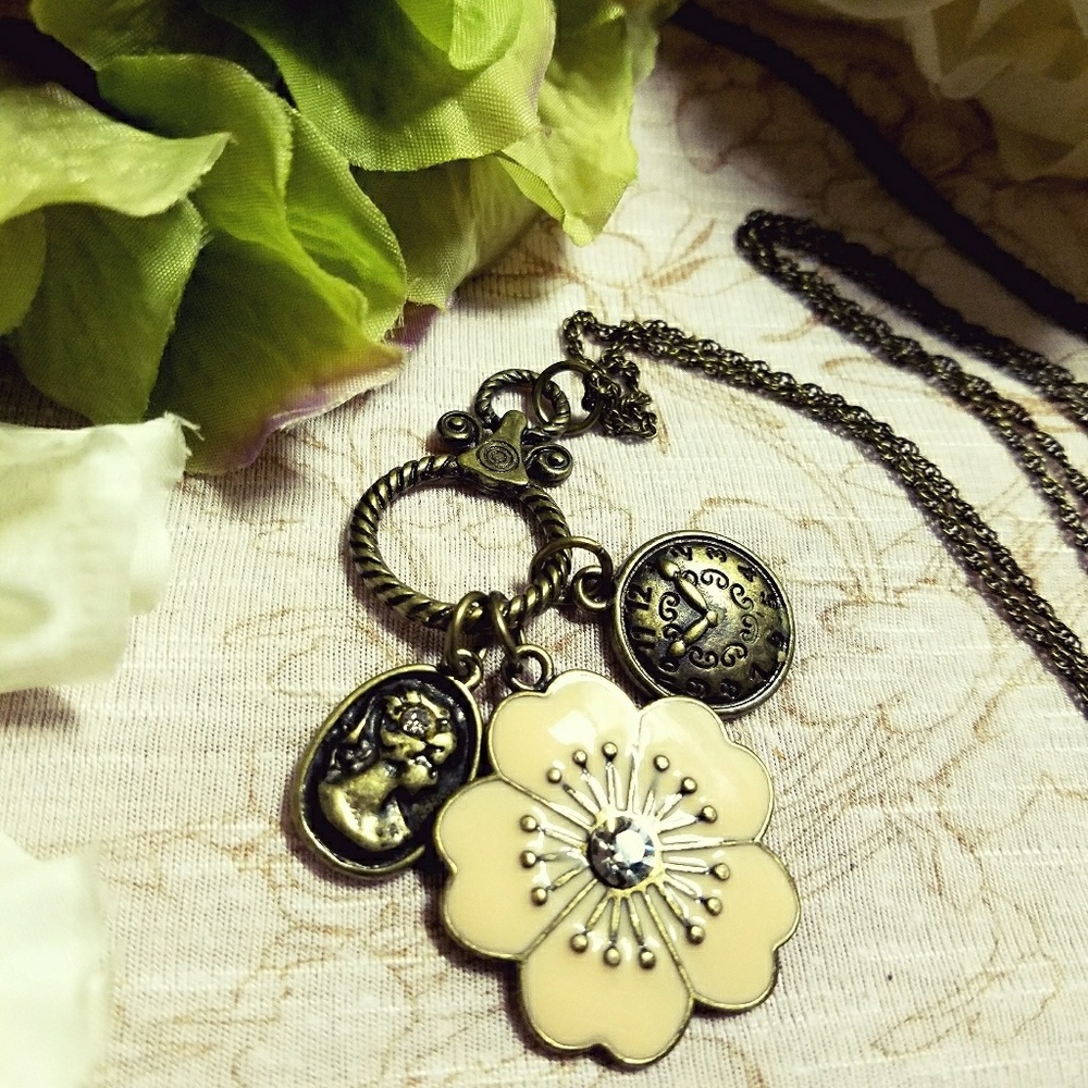 3 Charms Long Chain Necklace